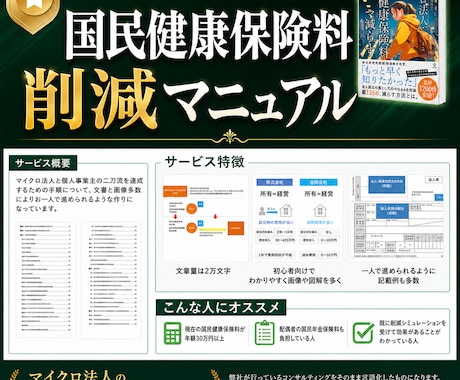 マイクロ法人の二刀流で国保を減らす手順書を渡します 国保と国民年金が最大120万円削減できるマニュアルです イメージ1