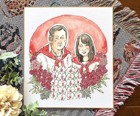 色紙サイズ◇ナチュラルタッチ◇水彩似顔絵かきます あたたかみある水彩イラスト！原画発送無料 イメージ1