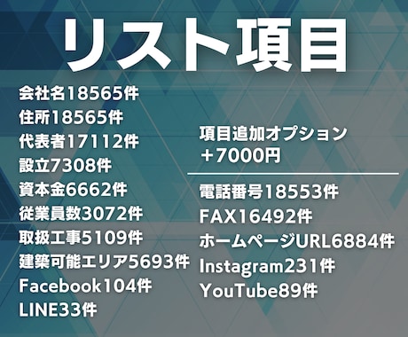 工務店の営業リスト18565件を提供します 営業リスト18565件を8000円で販売しています イメージ2
