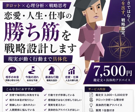 恋愛/仕事の“勝ち筋”をENTJが戦略設計します タロット×心理分析×戦略思考で「現実が動く行動」まで具体化 イメージ1