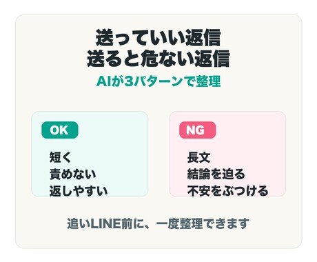 LINEから彼の本音を心理学AIで読み解きます 追いLINE前に返信文とNG文を整理 イメージ2