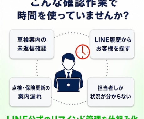 LINE公式の自動配信・顧客管理表を作ります 車検・点検・保険更新のリマインド、相談希望・未反応を一覧管理 イメージ2