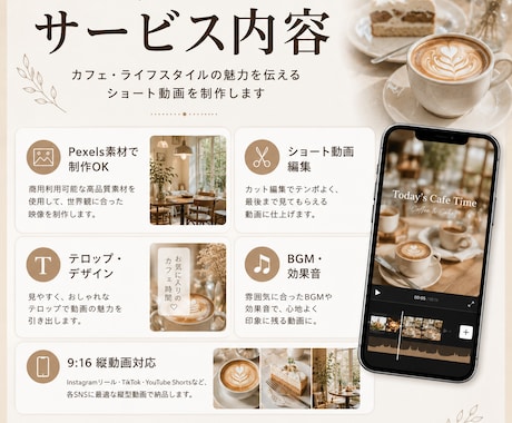 カフェ・ライフスタイル動画を制作します 世界観が伝わるショート動画を丁寧に制作します イメージ2