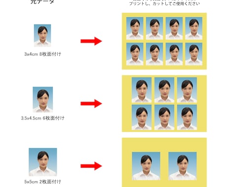 写真館で撮影したデータより証明写真を格安にします 履歴書用写真　面付けにより1枚あたり8～30円で仕上がります イメージ1