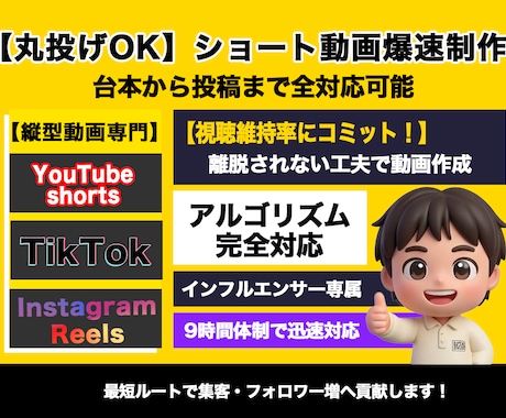視聴維持率40%超えを狙うショート動画を制作します 丸投げOK！1本3,000円〜。売上に繋がる高品質な1本を！ イメージ1