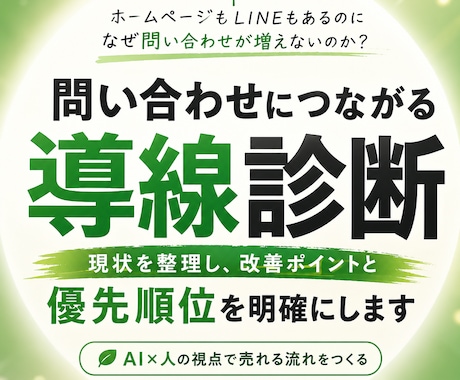 問い合わせにつながる導線かを診断改善点を整理します お客様が自然に問い合わせしたくなる流れを、一緒に整理します。 イメージ1