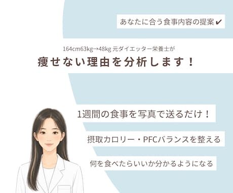 痩せない理由を1週間の食事記録から分析します 1人1人に合う食事内容を提案！無理なく自然と痩せる習慣作り イメージ1