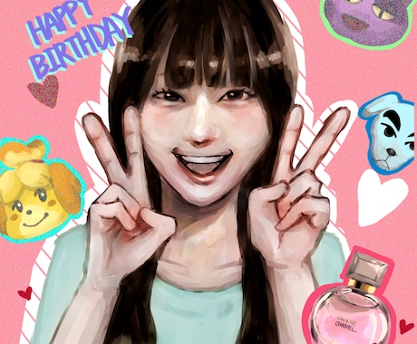 誕生日イラストや、記念イラスト等ご要望承ります お好きなモチーフを自由に組みあわせ！ イメージ2