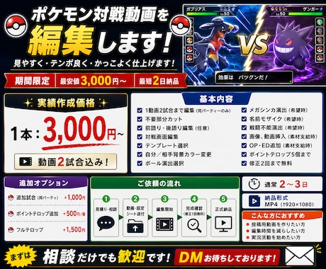 最安値でポケモン対戦動画を見やすく編集します あなたの対戦を、最後まで見たくなる動画へ。 イメージ1