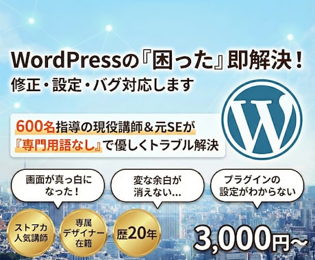 WordPressの「困った」即解決！修正します 600名指導の現役講師が「専門用語なし」で優しくトラブル解決 イメージ1