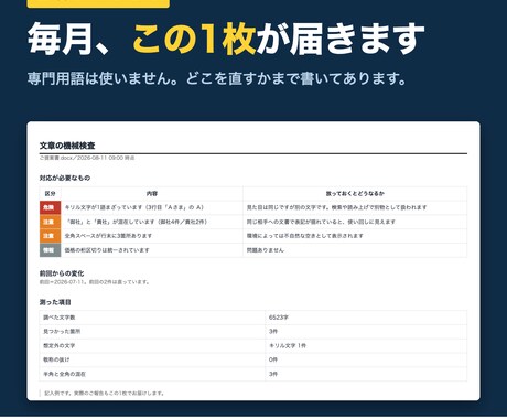 文章の誤字脱字を機械で洗い出し校正します 6523字の中の1語。目では見つかりませんでした イメージ2