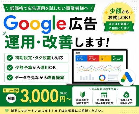 Google広告を運用・改善します 低価格で広告運用を試したい事業者様へ イメージ1