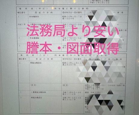 登記簿謄本（不動産謄本等）の取得を代行します ローン審査等に必要な登記簿謄本を法務局に取りに行く手間なし！ イメージ1