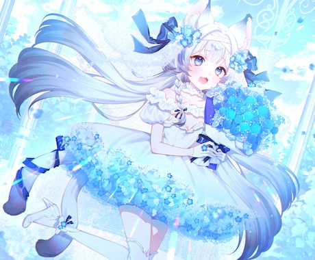 作品の顔となる1枚絵を青くキラキラな絵柄で描きます 1枚絵イラスト制作｜サムネ・小説表紙・ゲーム・MVなど イメージ1