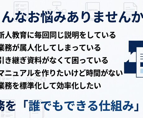 業務マニュアル・手順書の作成をサポートしますます 新人教育・引継ぎ・業務の標準化を分かりやすくサポートします イメージ2