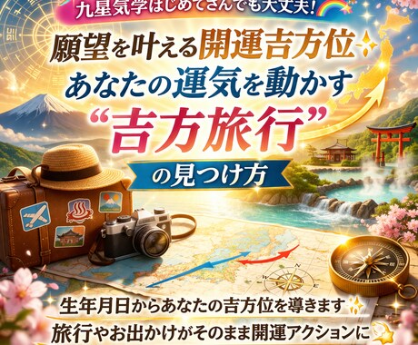 あなたの運気を動かす！開運旅行の吉方位教えます お金や仕事に恵まれたい方へ！旅行がそのまま開運アクションに♪ イメージ1
