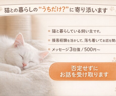 猫と暮らす人の愚痴・モヤモヤ、静かにお聞きします 猫との暮らしの“うちだけ？”に寄り添います。 イメージ1