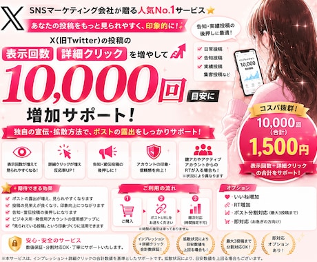 Xの表示回数・詳細クリックを自然に増やします イメージ1