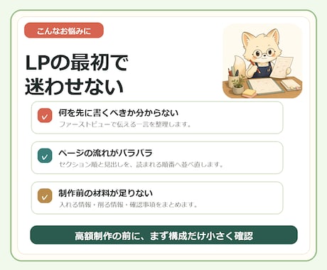LPの構成と文章をやさしく整えます 制作前にファーストビューと流れを整理 イメージ2