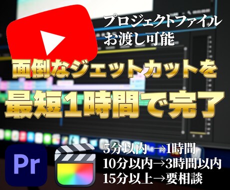 特急対応！最速スピードでカット作業を行います 5分以内の動画は素材受け取りから1時間で納品します イメージ1