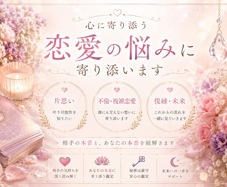 片思い・不倫・恋愛⭐タロットで本音を読み解きます 鑑定書とカードのお写真付き！相手とあなたの本音に寄り添います イメージ1