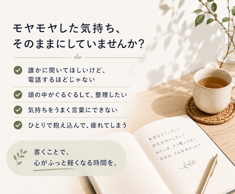 自分の気持ちと出会うジャーナリングに伴走します 文字でつながる、話し相手のもうひとつの形。 イメージ2