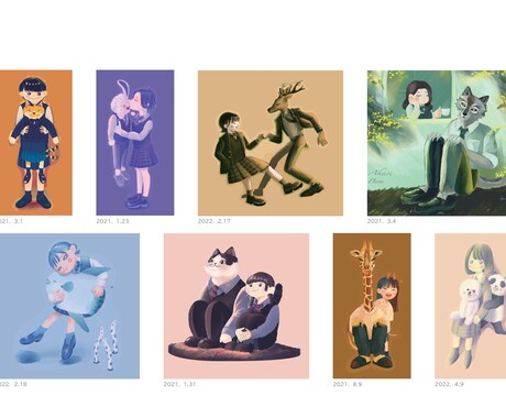 可愛い動物や人のゆるっとしたペアイラスト描きます ゆる～く いやされるイラストをお求めの方必見！ イメージ2