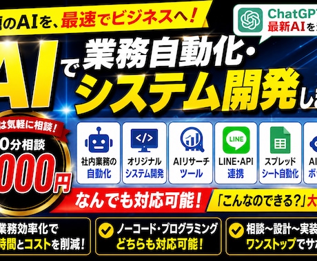 AIを使った業務効率化・自動化・システム開発します aiは難しくないです　まずは相談だけでもOK イメージ1