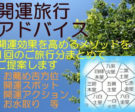 開運旅行を楽しんで吉効果を高めるアドバイスします 吉方位効果を高めて開運旅行を楽しみたい方へ♪凶方位対策もあり イメージ1