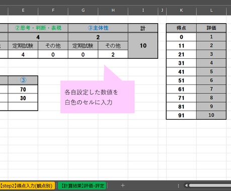 現役教員が成績管理Excelを提供します 【Excel】点数入力だけで評価・平均を自動算出 イメージ2