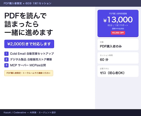 PDF購入者限定AI副業サポート60分ます PDF購入者専用・¥2,000引きの60分コンサル イメージ1