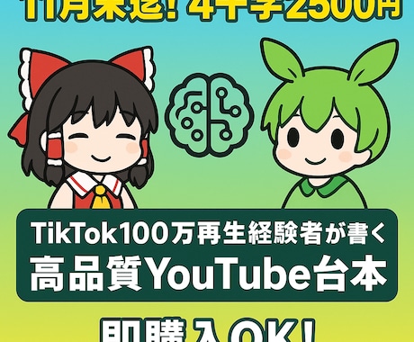 11月末迄！YouTube台本を作成致します イメージ1
