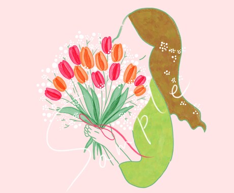 花束を持った女性のイラストお描きします 好きな花束×横顔　SNSアイコンに◎ イメージ2