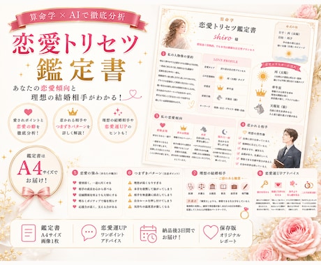 恋愛傾向と理想の結婚相手を詳しく鑑定します 愛されポイントと恋愛の癖を徹底分析します！ イメージ2