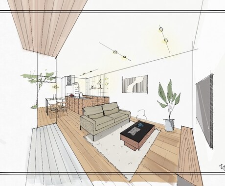 手描きの内観パースを作成いたします 建築士ママが間取りを読み取って理想の暮らしをイメージ化！ イメージ1