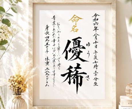 願いを込めたメッセージ入り毛筆本格的命名書作ります イメージ1