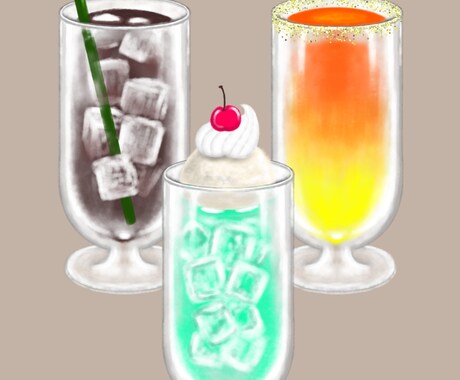 水彩の透き通る雰囲気でメニュー表描きます カフェ等のドリンクやフードメニューを水彩をメインに描きます イメージ2