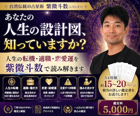 人生の転機・適職・恋愛運を紫微斗数で読み解きます ご自身、お子様の特性、適した職業等を知りたい方へ イメージ2