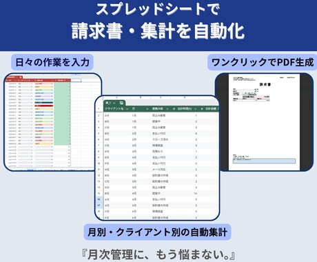 作業時間を入力するだけで請求書まで自動作成します 入力だけで請求書まで自動化｜初心者OK イメージ1