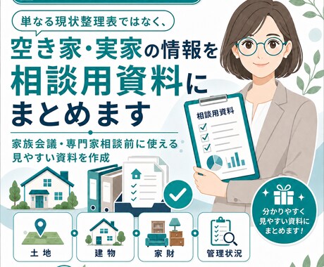 空き家・実家の情報を相談用資料にまとめます 家族会議・専門家相談前に、現状・課題・確認事項を見える化 イメージ1