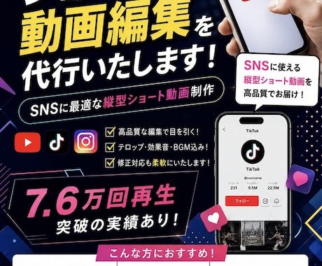 SNSで埋もれないショート動画制作お手伝いします 元企業SNS担当が最後までみたくなる動画編集をいたします！ イメージ1