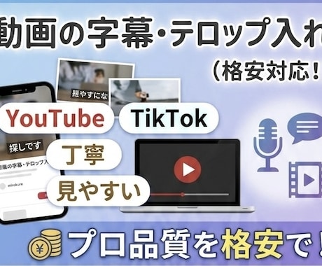 Youtubeなどの動画に丁寧にテロップをいれます YouTubeやTikTok対応！内容に合う字幕を入れます イメージ1