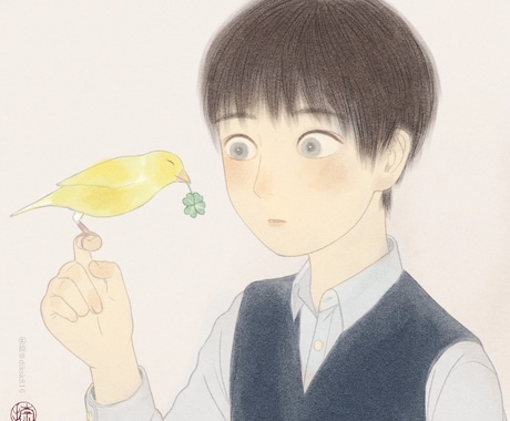 優しく落ち着いた雰囲気の一枚絵描きます 水彩画・日本画風で落ち着きのある、懐かしいあたたかみのある絵 イメージ1