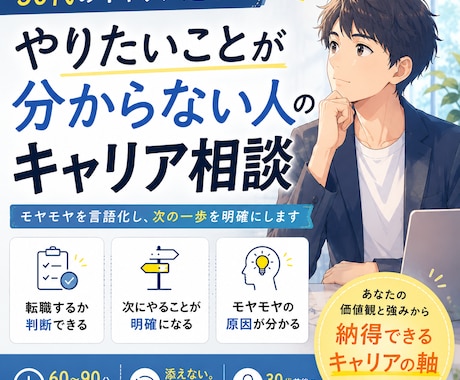 やりたいことが分からない30代のキャリア相談します 国家資格キャリアコンサルタントが次の一歩を明確にします イメージ1