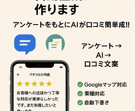 Google口コミ自動生成システム作ります アンケートをもとにAIが口コミを簡単生成！！ イメージ1