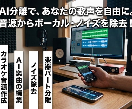 高品質な音声抽出/カラオケ音源作成を承ります ノイズ除去・インスト作成・ステム分離何でもお任せください イメージ1