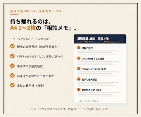 現場の作業LINEで自動化できるか診断設計します これ自動化できない？を現場が回せる形に。設計書で見える化。 イメージ2