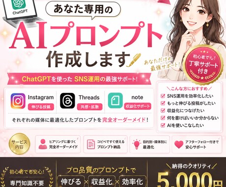あなた専用のAIプロンプト作成します コピペOK◎ あなたのSNS運用をサポート！ イメージ1