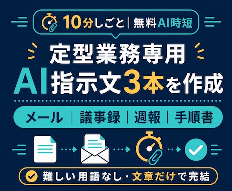 定型業務専用のAI指示文を3本作ります メール・議事録・週報をあなたの仕事用に整えます イメージ1