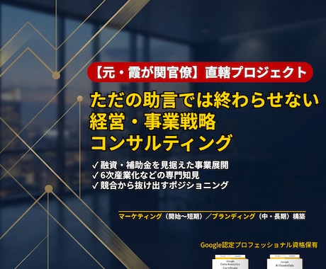 元官僚×経営者｜事業戦略とマーケティング支援します 現役経営者の視点×霞が関官僚レベルの分析で事業拡大を伴走支援 イメージ1